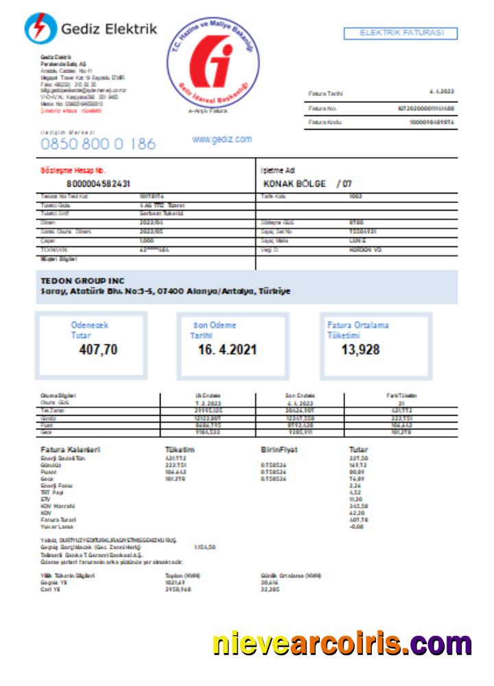 Gediz Elektrik utility business bill